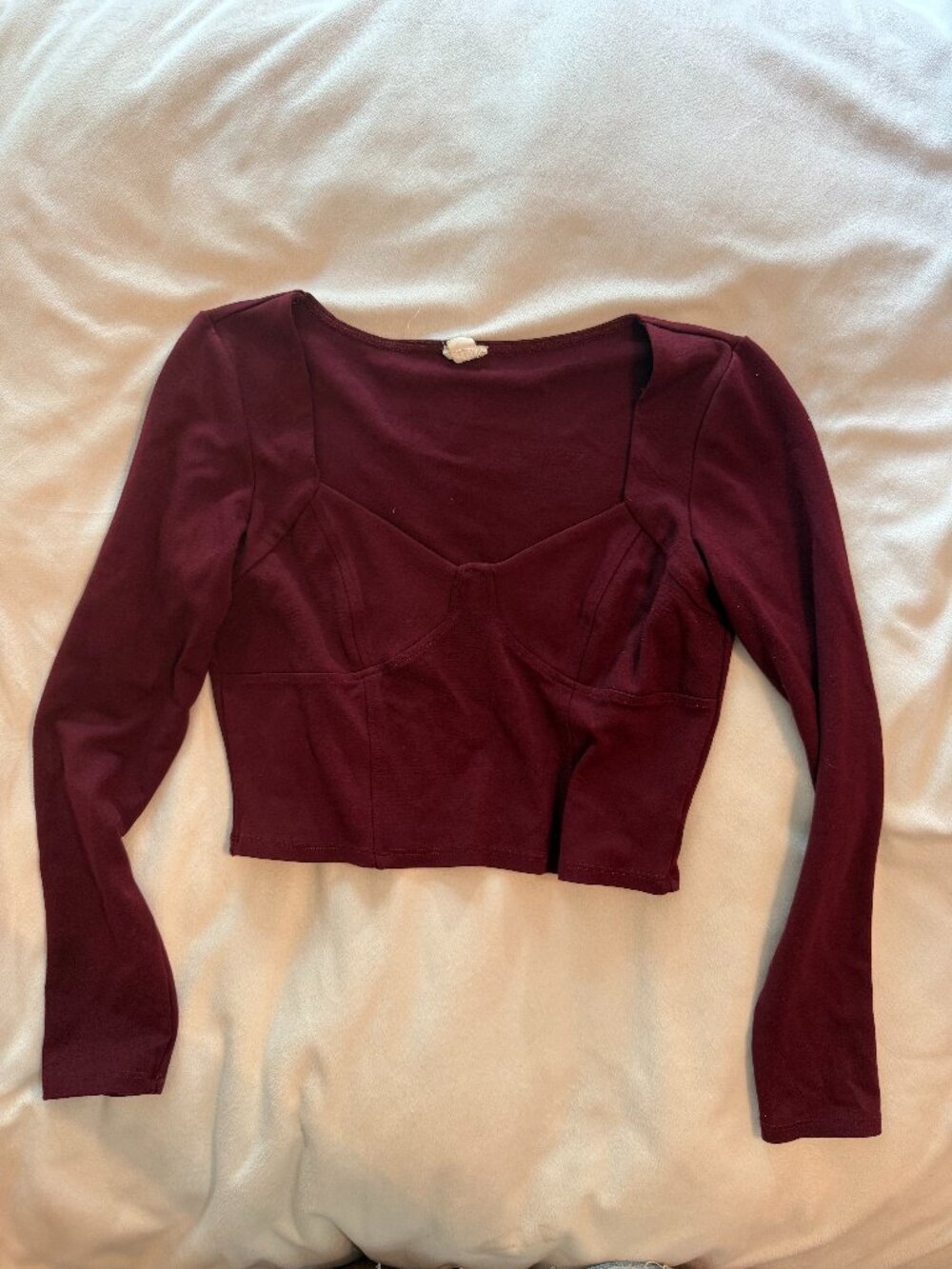 Garage Maroon Corset-Inspired Bustier Long Sleeve Crop Top Size L